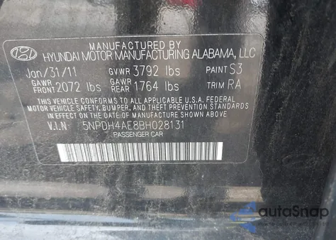 2011 Hyundai Elantra Gls из США, поврежденный, VIN 5NPDH4AE8BH028131